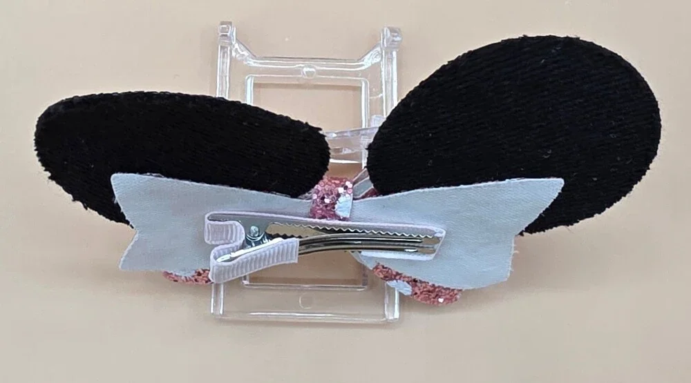 Minnie Mouse Pink Sequin Bow Hair Clip for Girls with Black Sequin Ears